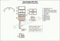 Декоративные накладки салона Jeep Wrangler 2007-2010 полный набор, Механическая коробка передач