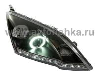 Honda CR-V III (06-) фары передние линзовые черные, со светящимися ободками и подсветкой DRL, комплект 2 шт.