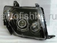 Mitsubishi Pajero 4 (2006-) фары передние линзовые черные со светящимися ободками под электрокорректор, комплект 2 шт.
