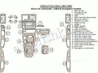 Декоративные накладки салона Nissan Maxima 2002-2003 базовый набор, АКПП, без навигации система, 23 элементов.