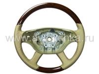 Mercedes W221, W216 (05-08) руль классический, бежевая кожа - дерево орех