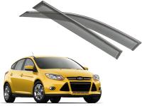 Ford Focus (11–) Дефлекторы боковых окон с хромированным молдингом, OEM стиль(седан,хэтчбек)