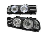 BMW 5 E34 (88-94) фары передние линзовые черные, со светящимися ободками, комплект 2 шт.
