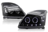 Toyota Land Cruiser Prado 120 (2002-2009) фары передние линзовые черные со светящимися ободками и светодиодной подсветкой под корректор, комплект 2 шт.