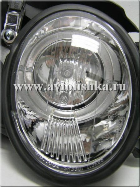 Mercedes CLK W208 (98-02) фары передние линзованные хромированные, со светящимися ободками, с электрокорректором, комплект 2 шт.