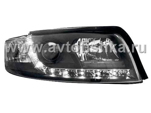 Audi A4 (01-04) фары передние линзовые черные, со светодиодной подсветкой, комплект 2 шт.