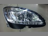 Mercedes C-class W204 (2007-2010) передние хромированные фары со светодиодной подсветкой DRL (Devil Eyes) с моторами электрокорректора, в комплекте 2 шт.