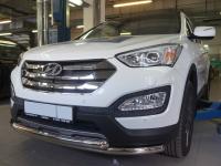 Hyundai Santa Fe (12–) Защита переднего бампера двойная d 60/60 мм, нерж.