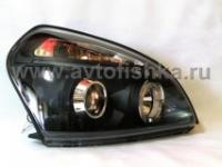 Hyundai Tucson (04-) фары передние черные, со светящимися ободками и светодиодным габаритными огнями, комплект 2 шт.