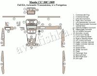 Декоративные накладки салона Mazda CX7 2007-2009 полный набор, Автоматическая коробка передач, без навигации