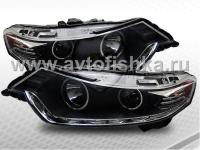 Honda Accord (08-) седан Europe передние линзовые черные ксеноновые фары со светящимися ободками и диодной подсветкой DRL, комплект 2 шт.