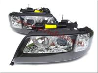 Audi A6 Allroad (01-05) передние линзовые фары черные, со светящимися ободками, под ксенон и корректор, комплект 2 шт.