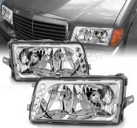 Mercedes S W126 (80-92) фары передние хромированные со светодиодными габаритными огнями, комплект 2 шт.