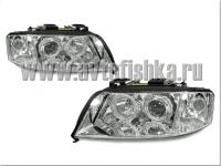 Audi A6 Allroad (01-05) фары передние линзовые хромированные, со светящимися ободками, под ксенон и корректор, комплект 2 шт.