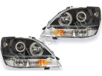 Lexus RX300 (97-03) фары передние линзовые черные, со светящимися ободками, комплект 2 шт.