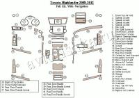 Декоративные накладки салона Toyota Highlander 2008-2012 полный набор, с навигацией