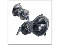 Mercedes E W210 (95-99) фары передние линзовые черные с перфорацией, дизайн AMG, комплект 2 шт.