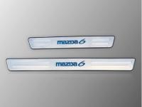 Mazda 6 седан (02-07) накладки порогов дверных проемов из нержавеющей стали с подсветкой Mazda 6, комплект 4 шт.