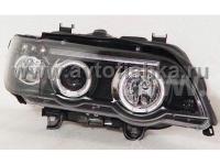 BMW X5 E53 (98-03) фары передние черные, со светящимися ободками, линзовые