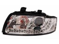Audi A4 (01-04) фары передние линзовые хромированные, со светодиодной подсветкой, под электрокорректор, под ксенон, комплект 2 шт.
