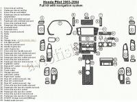 Декоративные накладки салона Honda Pilot 2003-2004 полный набор, с навигацией, 42 элементов.