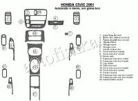 Декоративные накладки салона Honda Civic 2001-2001 АКПП, 4 двери, без перчаточный ящик, 20 элементов.