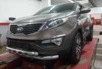 Kia Sportage (10–/14–) Защита переднего бампера двойная Shark d 60/60 мм, нерж.