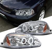 Honda Civic, Ferio EK (96-98) фары передние хромированные, со светящимися ободками с белыми рефлекторами, линзовые