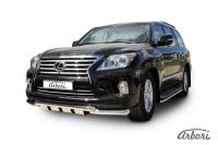 Защита переднего бампера Arbori d76+d76 двойная с профильной ЗК LEXUS LX-570 2012-