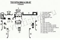 Декоративные накладки салона Toyota RAV-4 1996-1997 4 двери, 17 элементов.