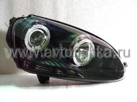 Volkswagen Golf 5 (03-) фары передние линзовые черные, со светящимися ободками, под корректор, комплект 2 шт.