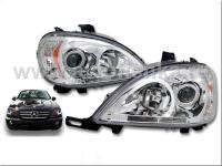 Mercedes ML W163 (98-05) фары передние линзовые хромированные, с нижней подсветкой, с мотором электрокорректора, комплект 2 шт.