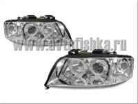 Audi A6 Allroad (01-05) фары передние линзовые хромированные, со светящимися ободками, под корректор, комплект 2 шт.