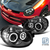 Dodge Neon (03-05) фары передние линзовые черные, со светящимися ободками и светодиодной подсветкой, комплект 2 шт.