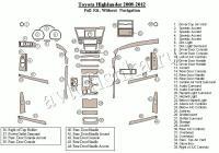 Декоративные накладки салона Toyota Highlander 2008-2012 полный набор, без навигации