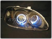 Honda Civic (96-98) 2, 3, 4 дв. фары передние линзовые черные, со светящимися ободками, комплект 2 шт.