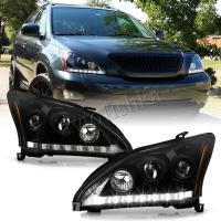 Lexus RX330, RX350 (03-08) фары передние линзовые черные, со светодиодной подсветкой DRL