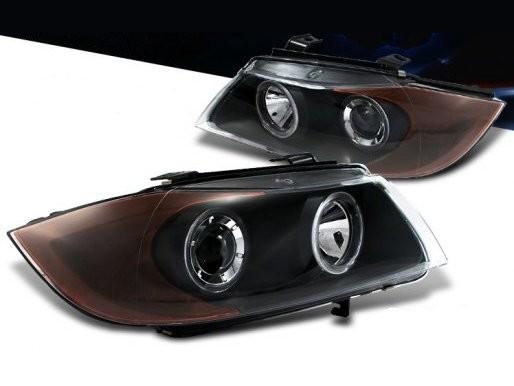 BMW 3 E90 (05-) 4 дв. фары передние линзовые черные, со светящимися ободками CCFL, комплект лев.+прав.