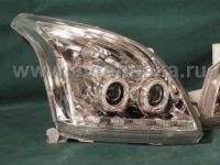 Toyota Land Cruiser Prado 120 (2002-2009) фары передние линзовые хромированные со светящимися ободками и светодиодной подсветкой под корректор, комплект 2 шт.