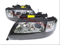 Audi A6 Allroad (01-05) фары передние черные линзовые, со светящимися ободками, под корректор, комплект 2 шт.