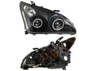 Lexus RX330, RX350 (2003-2008) фары передние линзовые черные, со светящимися ободками и светодиодной подсветкой, комплект 2 шт.