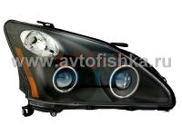 Lexus RX300, RX330, RX350 (03-08) фары передние линзовые черные, со светящимися ободками, комплект 2 шт.