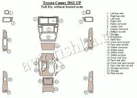 Декоративные накладки салона Toyota Camry 2012-н.в. Полный набор, без подогревов сидений.