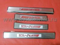 Mercedes C-class W203 накладки порогов дверных проемов из нержавеющей стали с надписью "AMG", комплект 4 шт.
