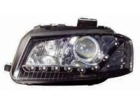 Audi A3 (03-08) фары передние линзовые черные, со светодиодной подсветкой, с моторами электрокорректора, комплект 2 шт.