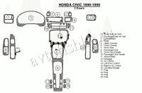Декоративные накладки салона Honda Civic 1996-1998 2 двери, полный набор, 20 элементов.