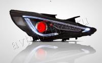 Hyundai Sonata (10-14) линзовые передние черные фары, тюнинг, комплект 2 шт.