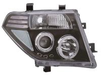 Nissan Pathfinder III, Navara (05-10) фары передние линзовые черные, со светящимися ободками, комплект 2 шт.