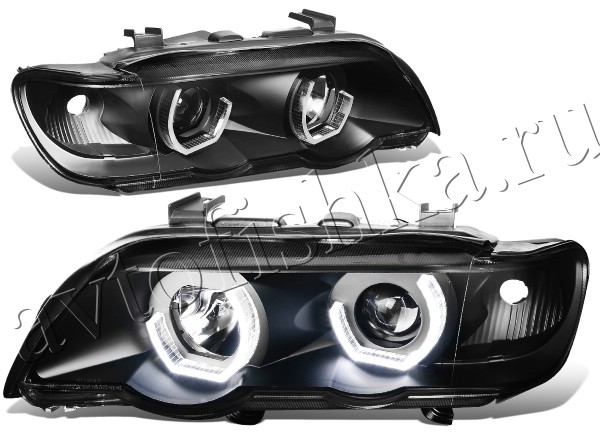 BMW X5 E53 (1998-2003) передние хромированные со светящимися ободками, комплект 2 шт.