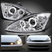 Ford Focus 1 (2000-2004) передние фары линзованные хром, со светящимися ободками